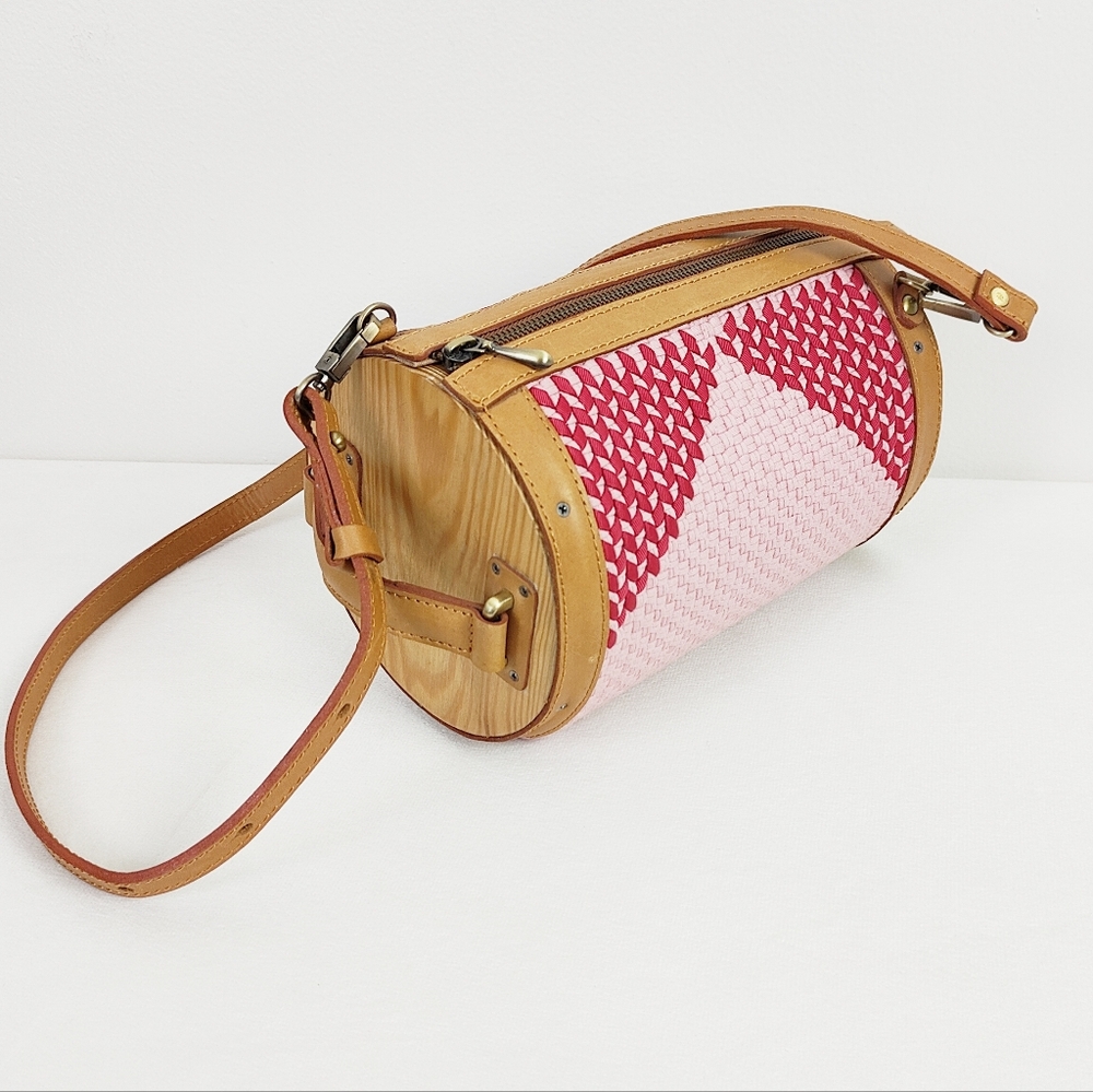 Rags2Riches Lilou Handbag Wooden Cylinder Circular Round Tote Crossbody R2R